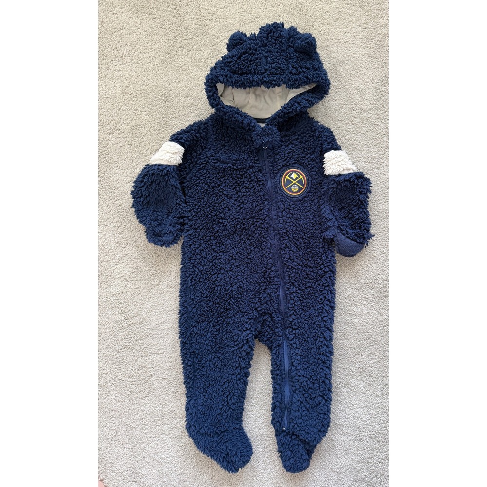 NBA Denver Nuggets Baby Sherpa Fleece Bunting Suit Navy Blue 6/9M Hooded Footed